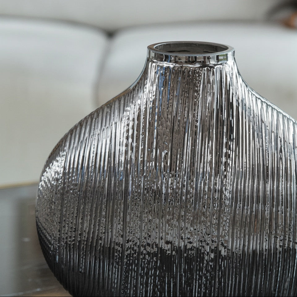 Ribbed Graphite Round Vase