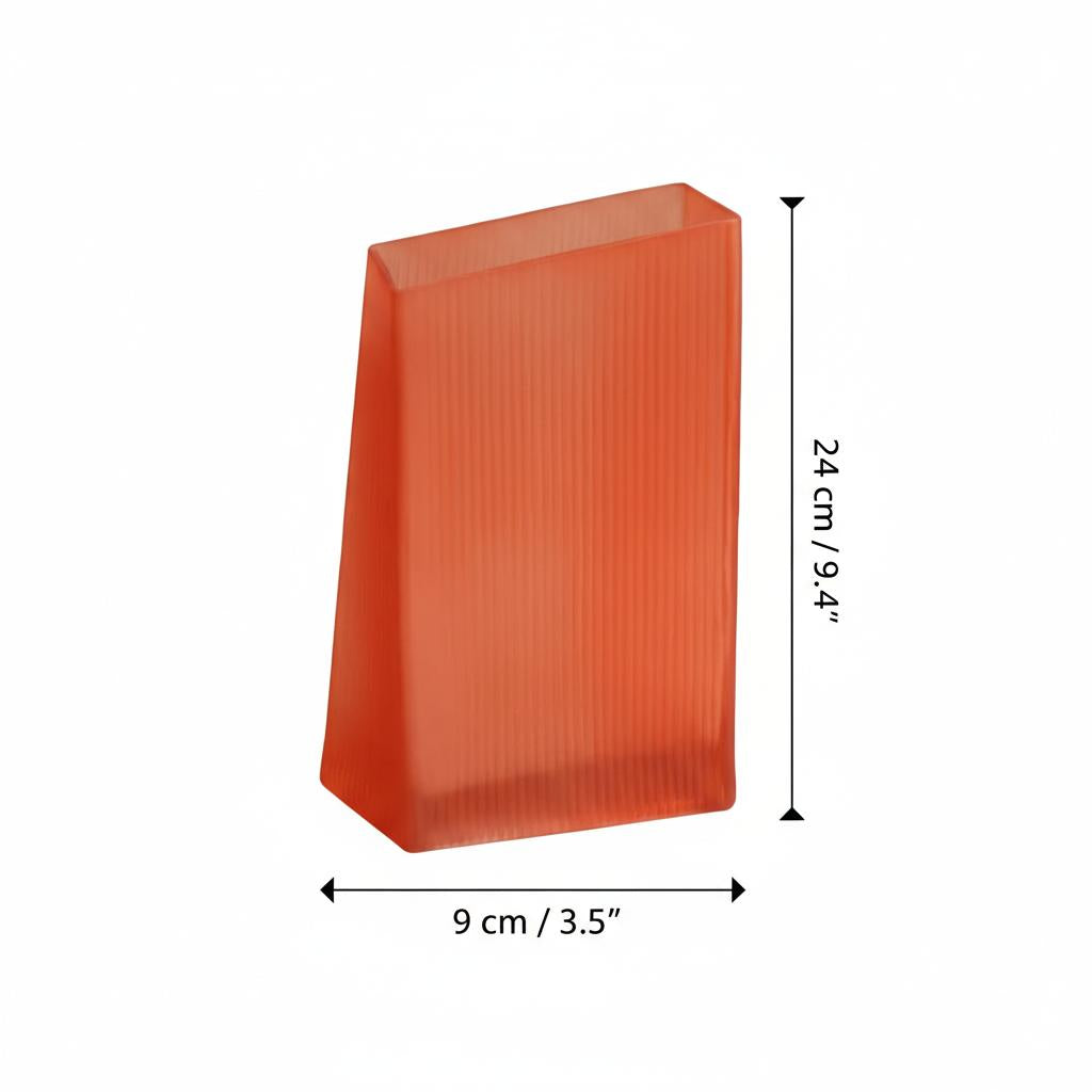 Large tapered orange glass vase side view