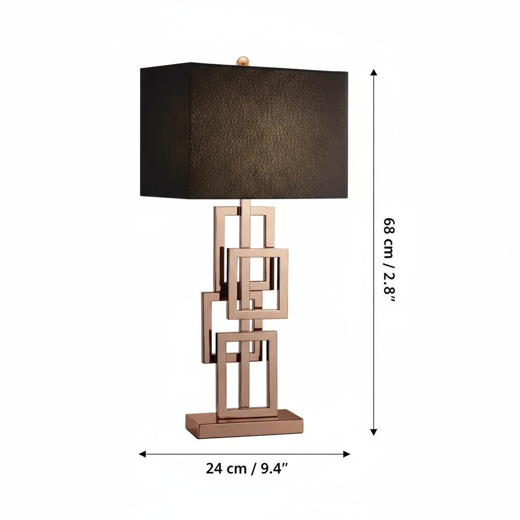 Dimensions diagram of rose gold table lamp