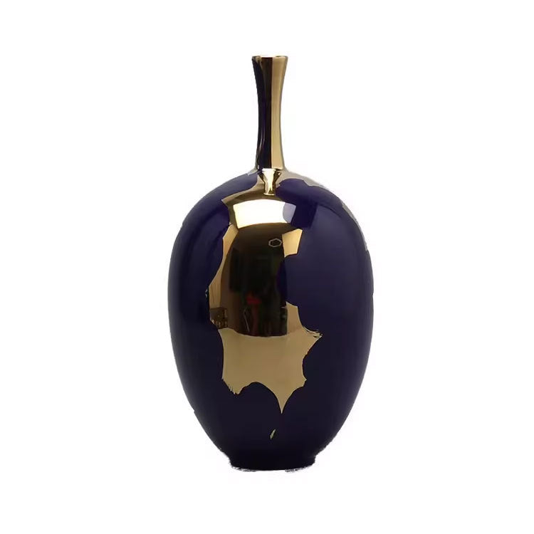 Medium royal blue ceramic vase with gold details