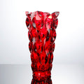 Ruby red crystal vase with geometric dimpled texture