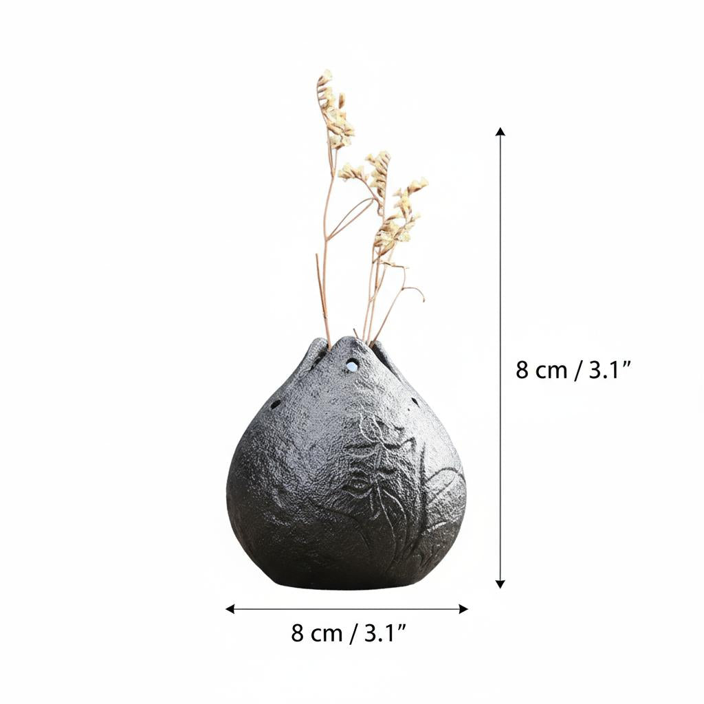 Dimensions of round rustic black vase
