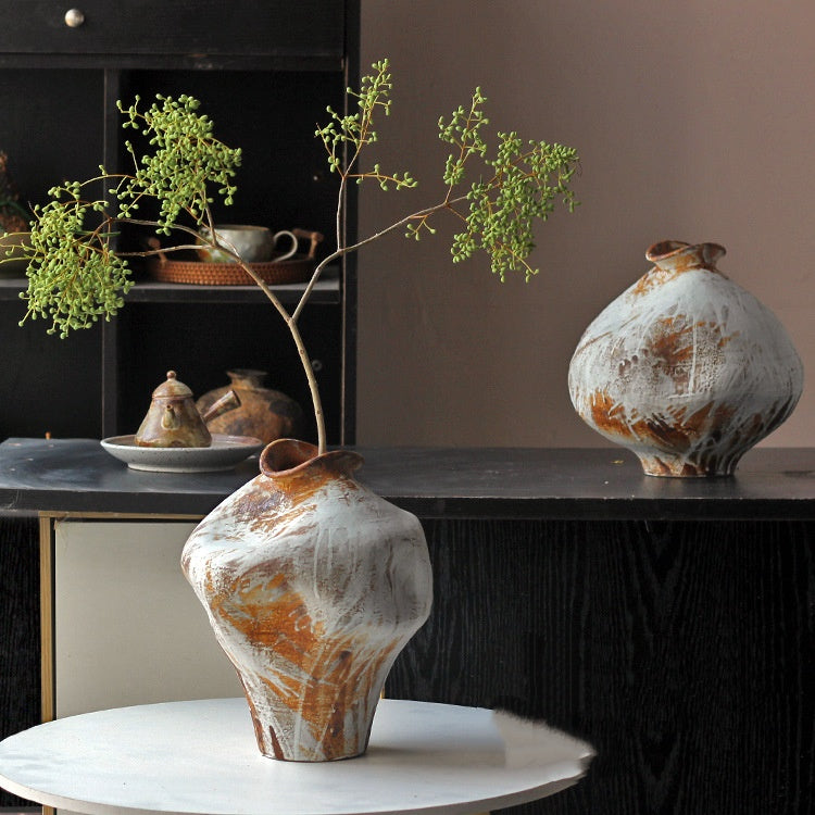 Rustic glazed ceramic vase set with dried botanicals