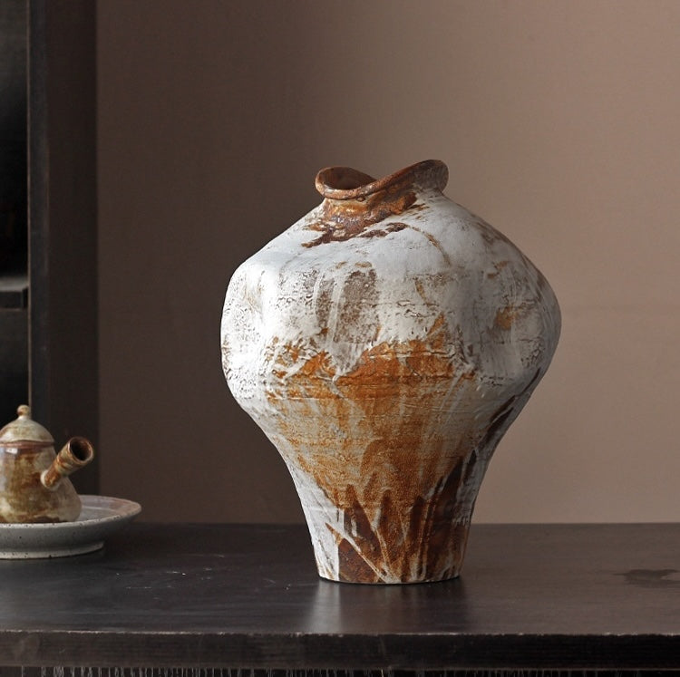 Large tall ceramic vase with organic irregular rim