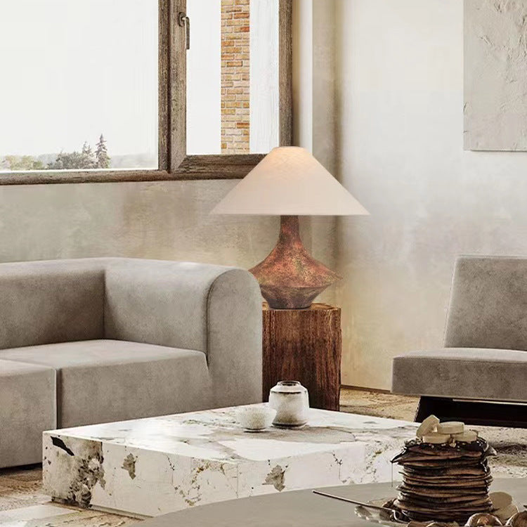 Ceramic table lamp with organic glaze finish in living room