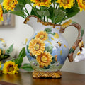Sculpted Ceramic Sunflower Pitcher Vase