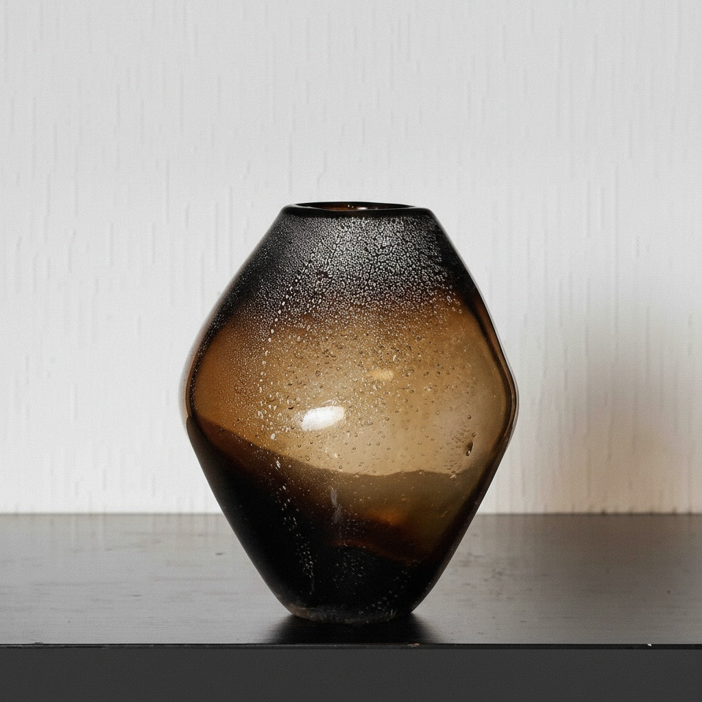 Medium organic amber glass vase front view