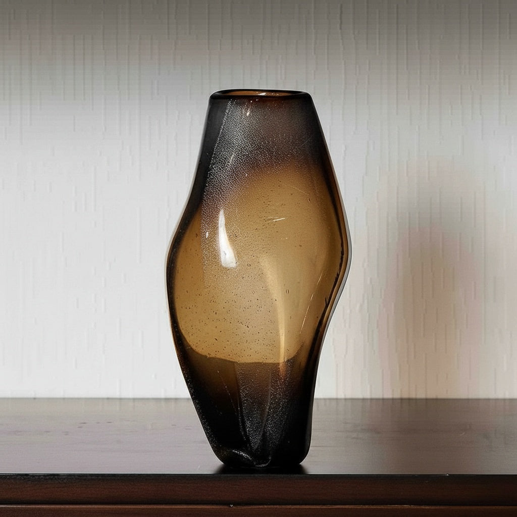 Large organic amber glass vase front view
