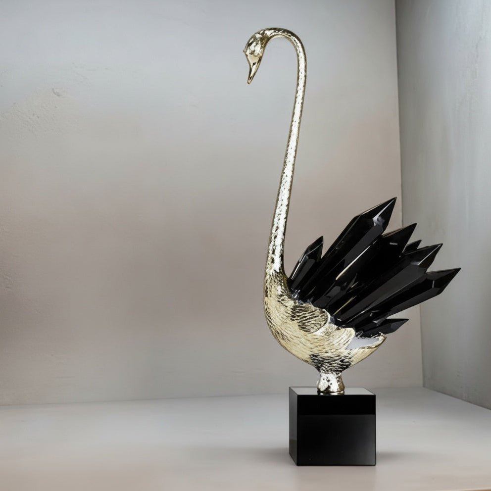 Textured Silver & Black Crystal Swan Sculpture