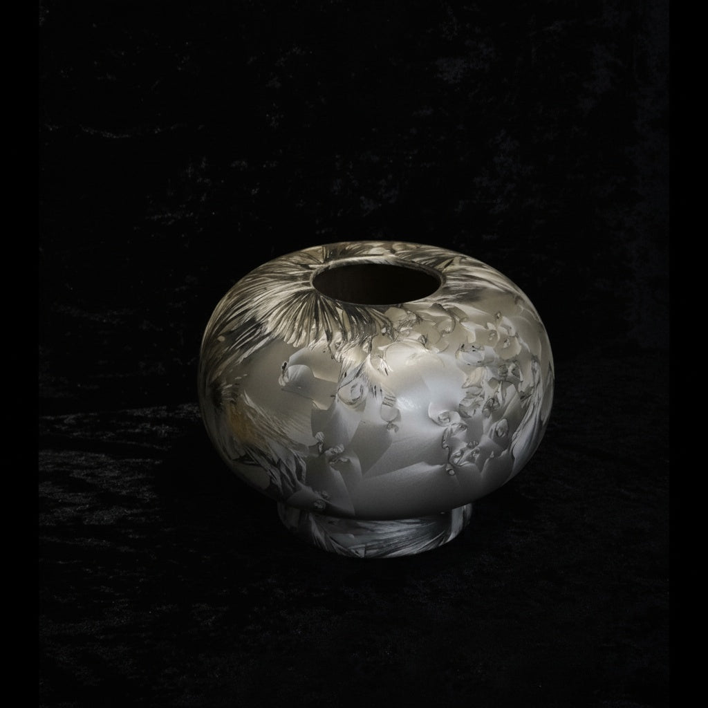 Silver Crystalline Rounded Decorative Vase