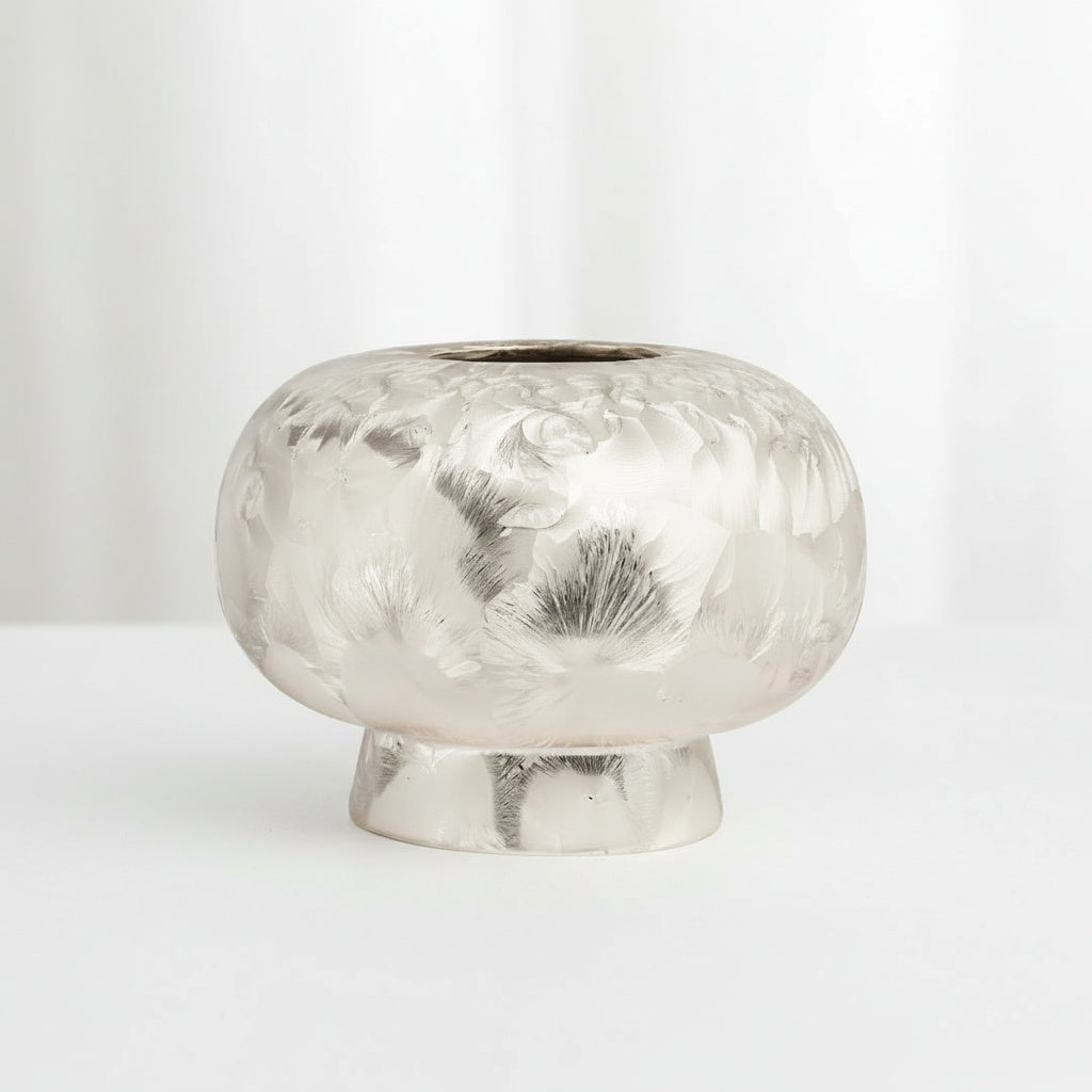 Silver Crystalline Rounded Decorative Vase