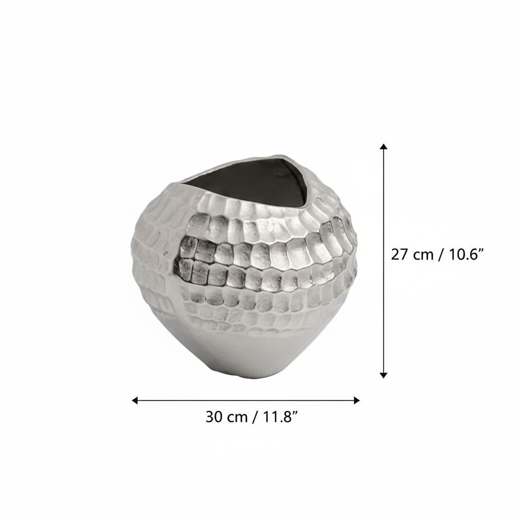 Large silver ceramic vase dimensions 30cm width 27cm height