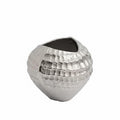 Side view of textured silver ceramic vase