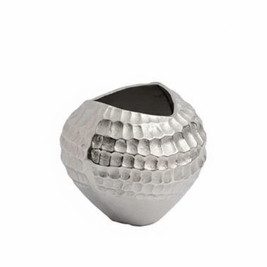 Side view of textured silver ceramic vase