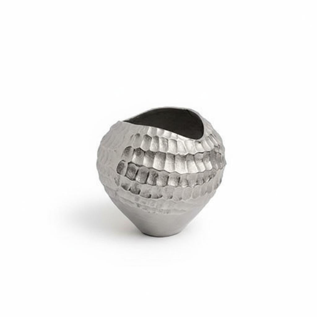 Medium silver ceramic vase dimensions 25cm width 23cm height