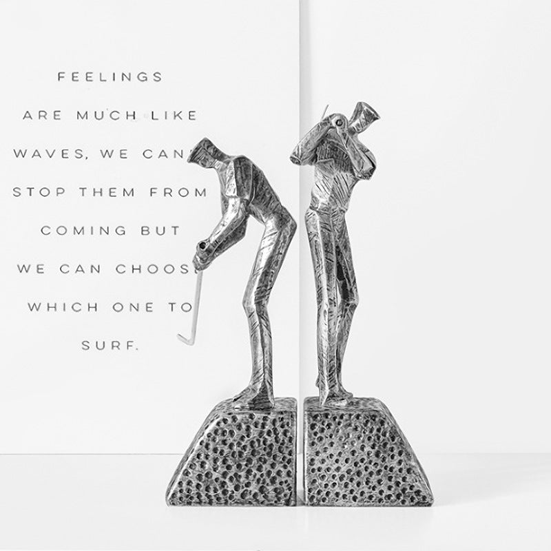 Side view of textured silver golfer bookend