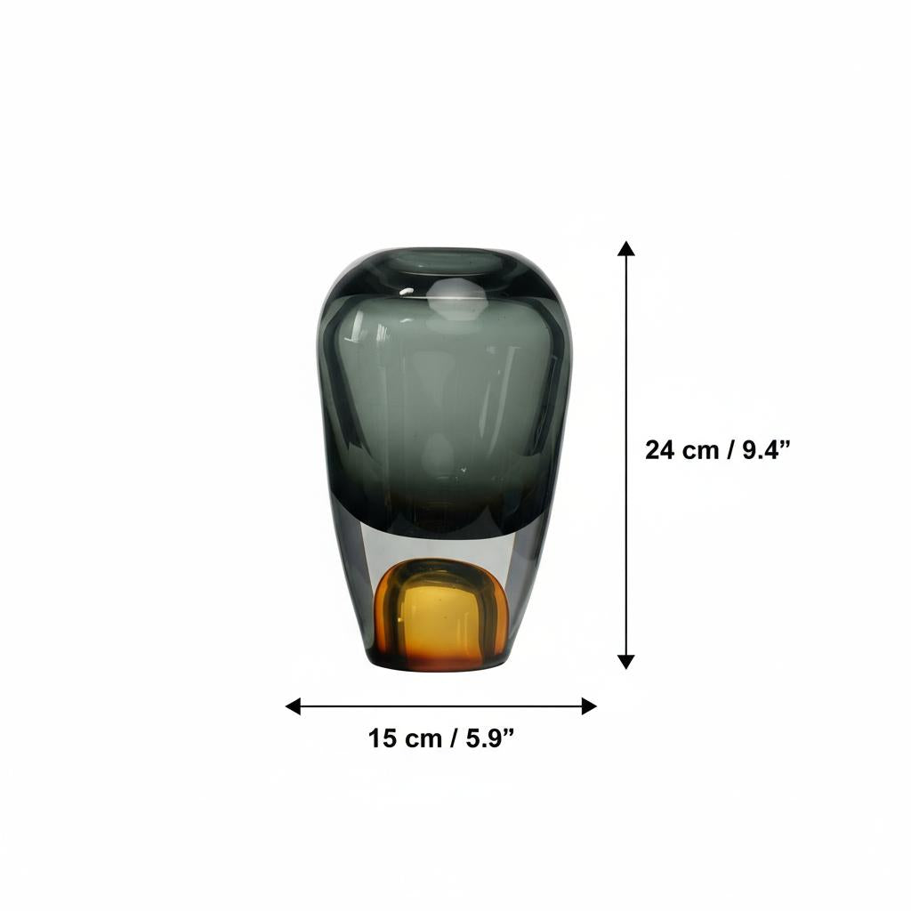 Isolated view of tall smoke grey and amber vase