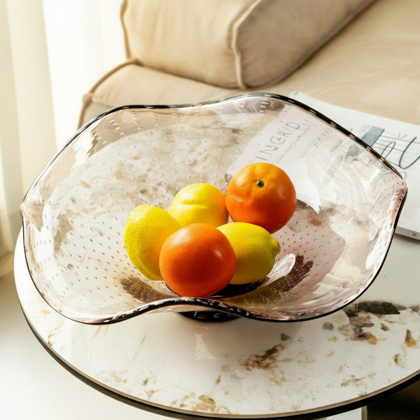 Lifestyle shot of glass fruit bowl in luxury setting