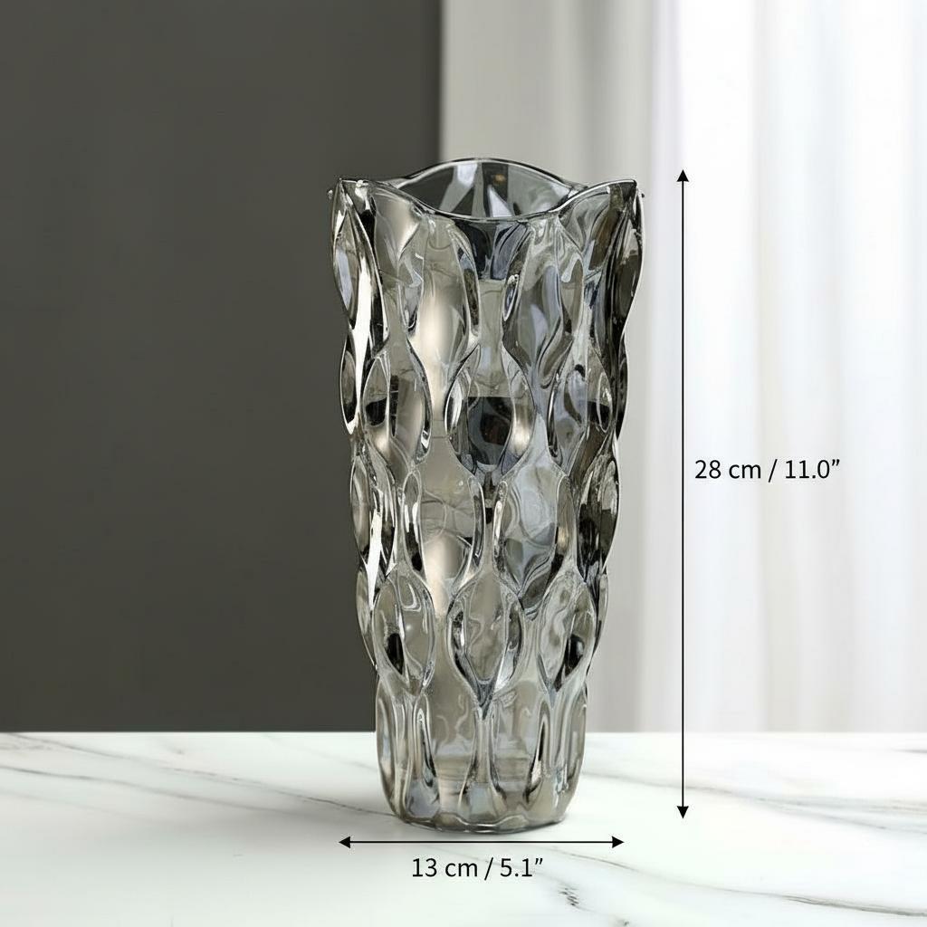 Large smoked glass vase dimensions and scale