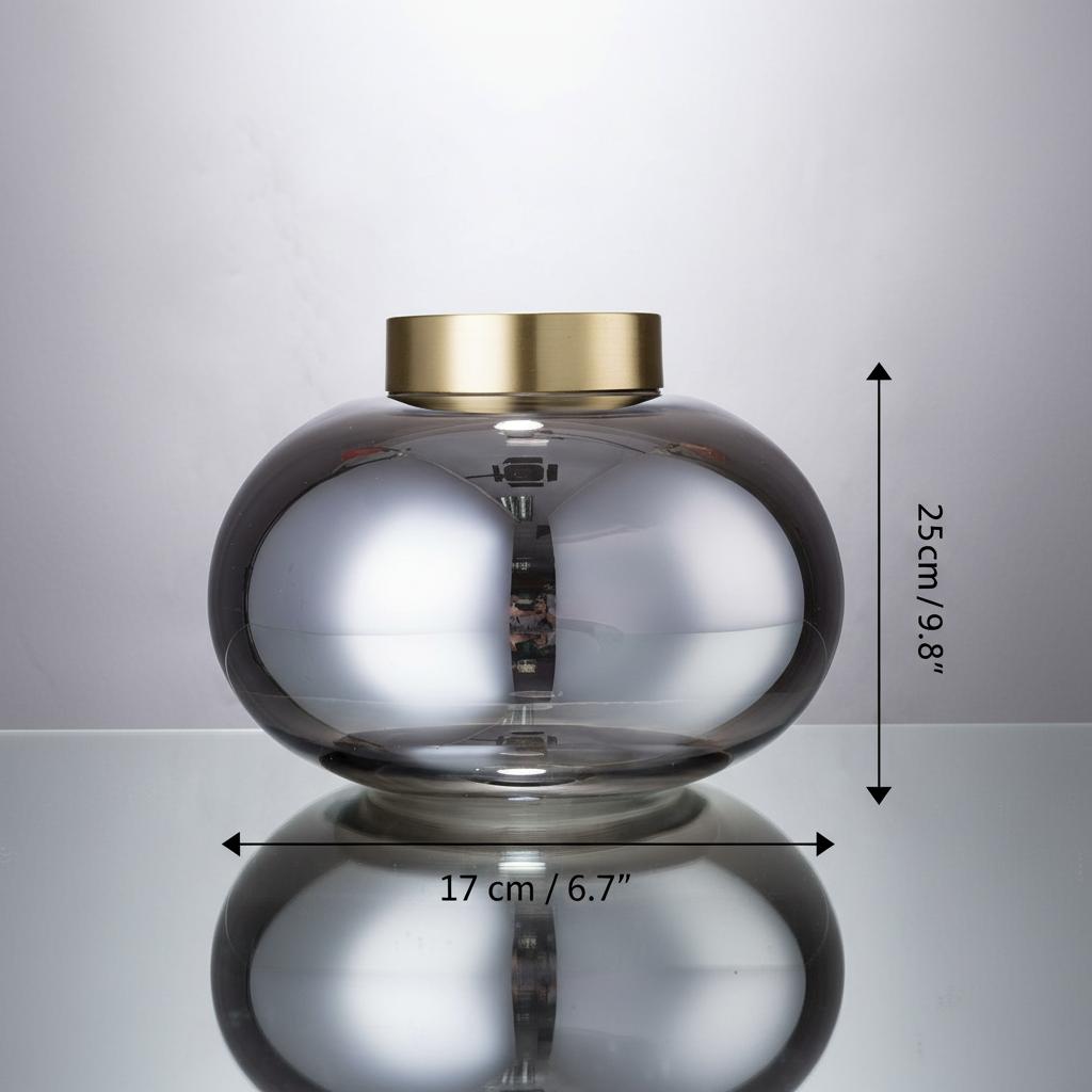 Dimensions of large smoked glass vase 25cm height