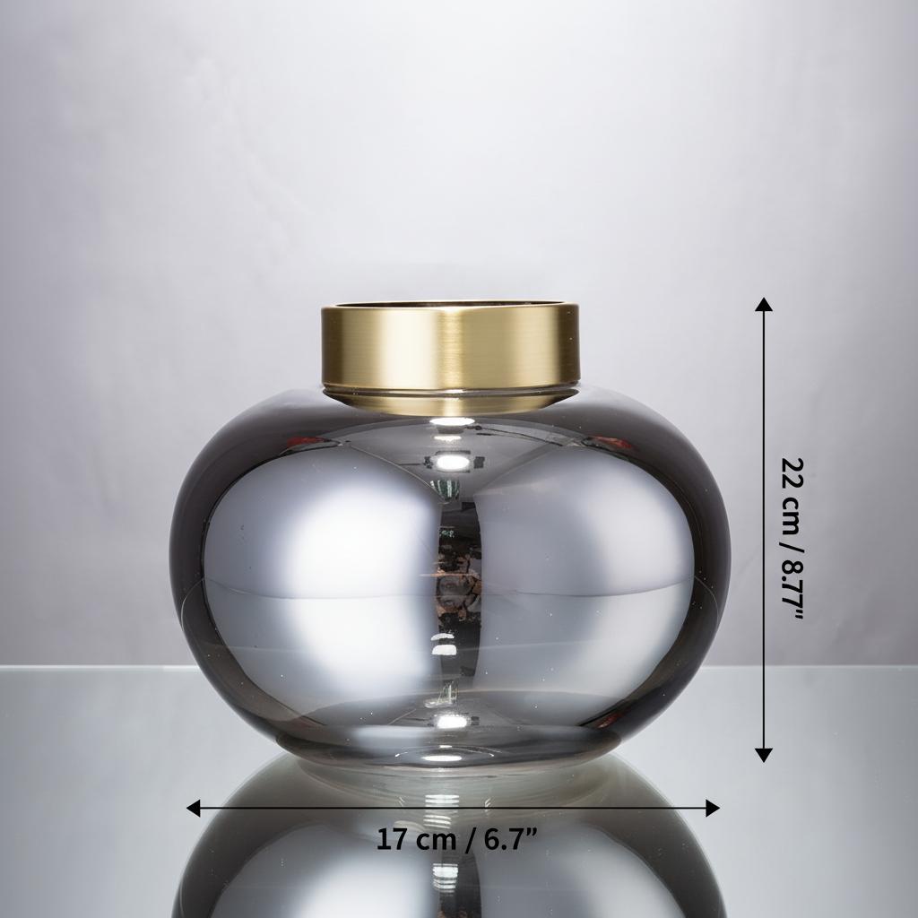 Dimensions of medium smoked glass vase 22cm height