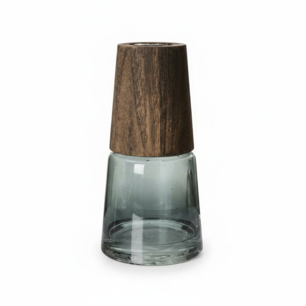 Alternative configuration of wood and glass vase