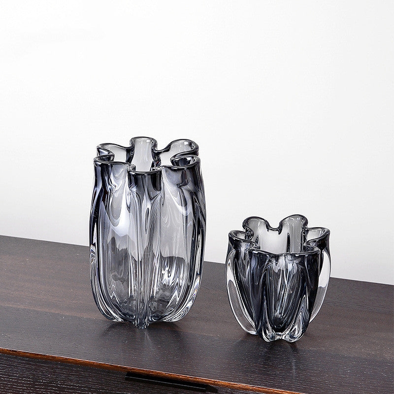 Set of large and medium smoked grey vases together
