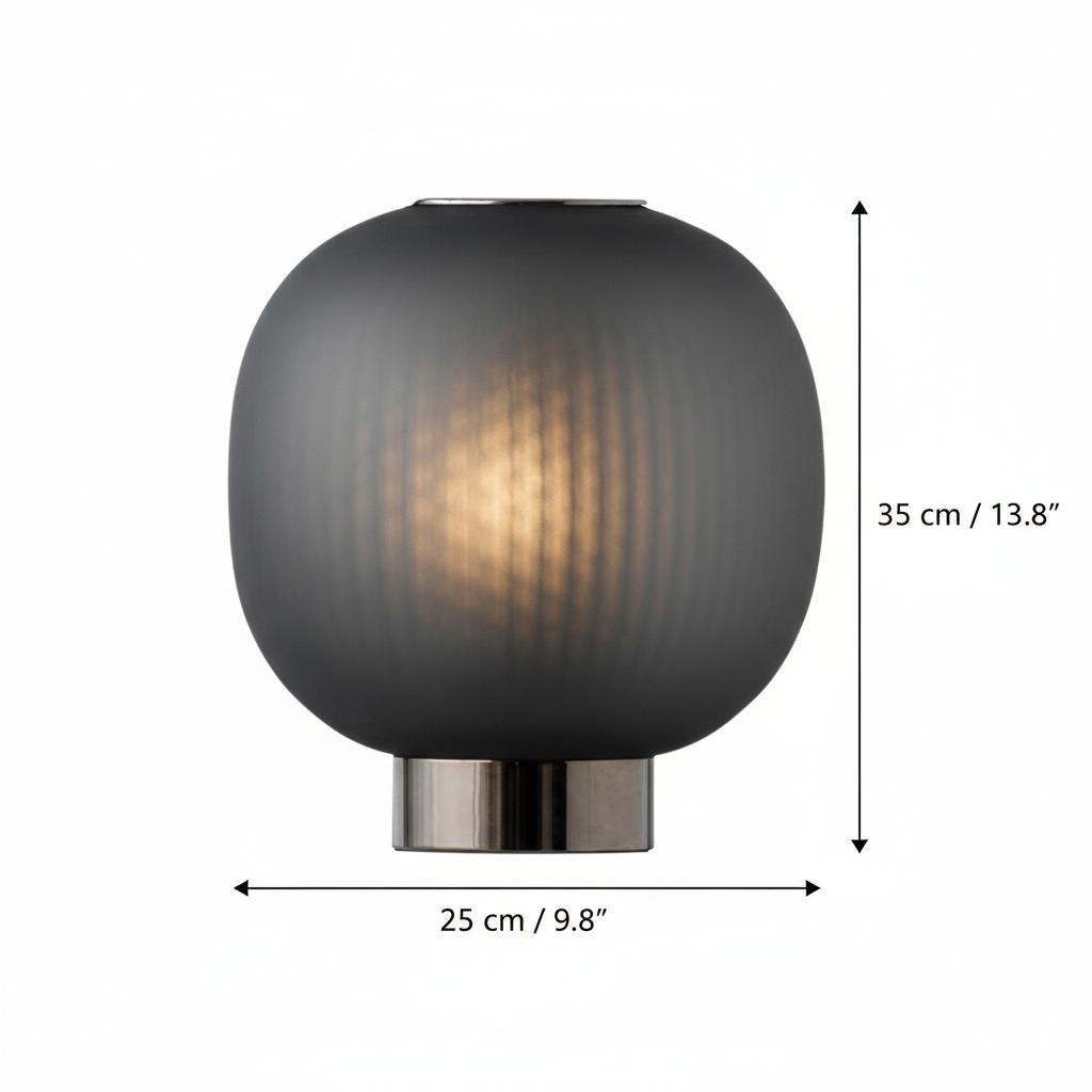 Dimensions diagram of smoked glass globe table lamp