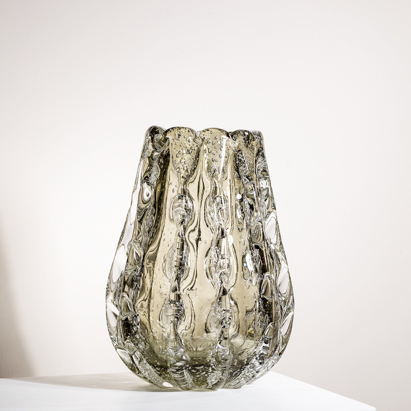 Medium smoked glass vase with organic texture