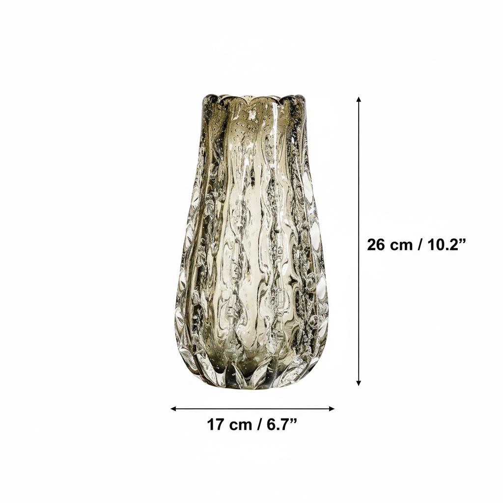 Medium smoked glass vase with flowers