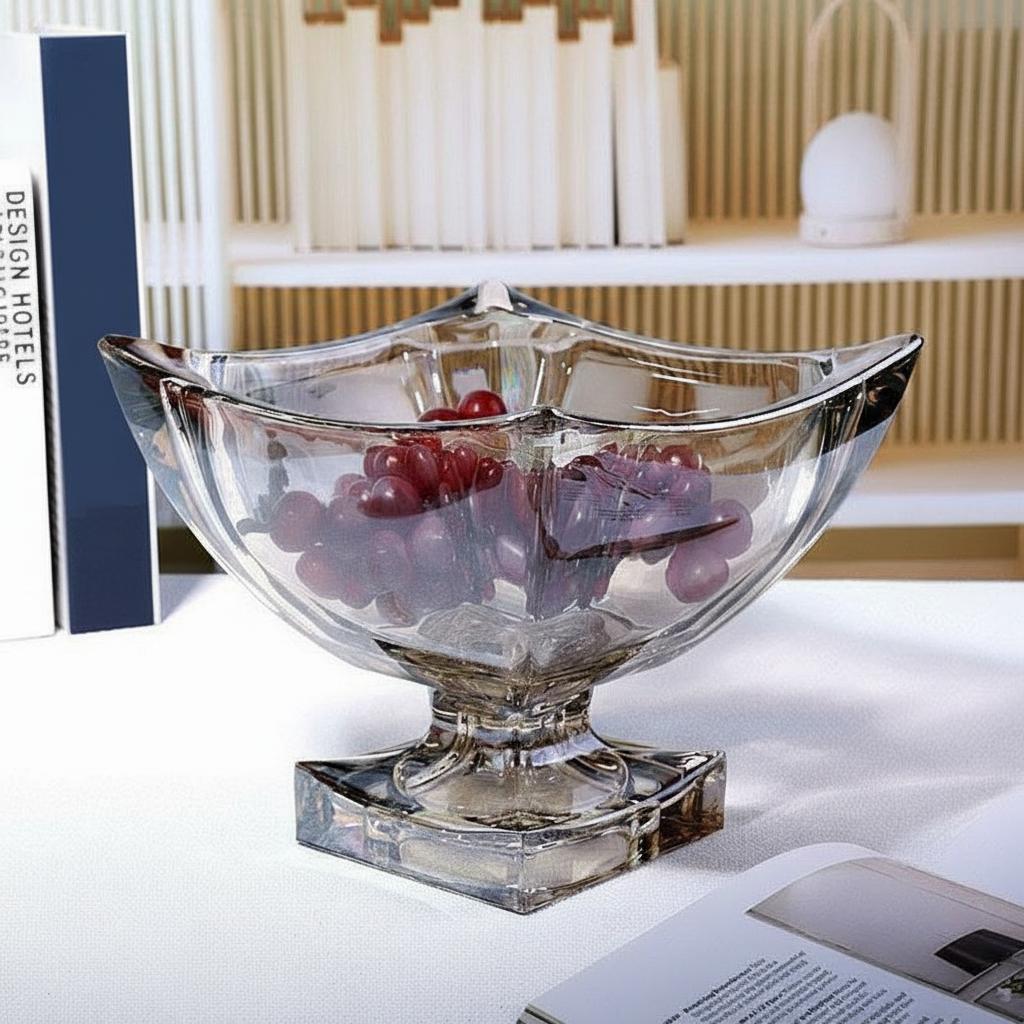 Large square crystal fruit bowl with red grapes