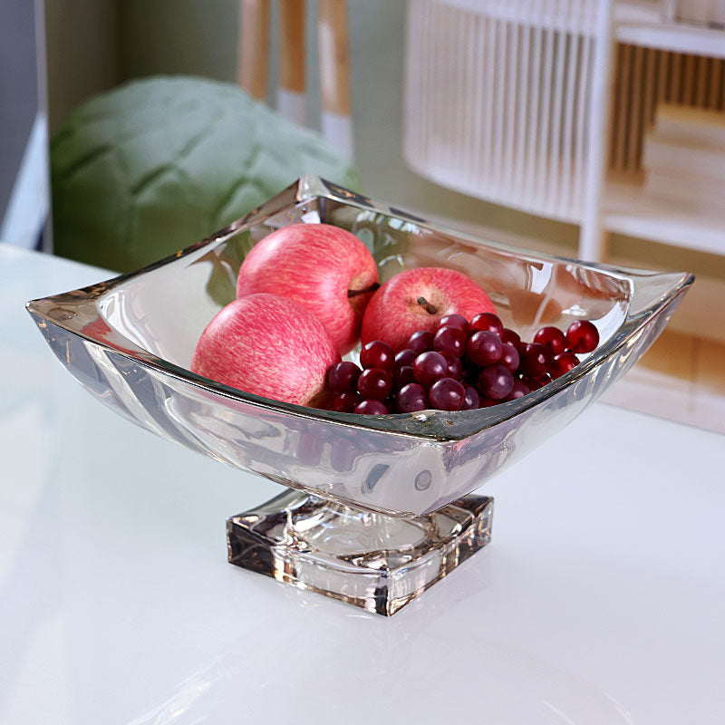 Geometric smoky glass centerpiece bowl angled view