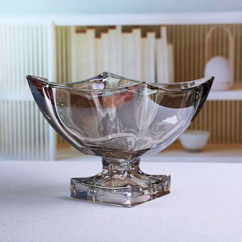 Side profile of footed crystal bowl showing depth