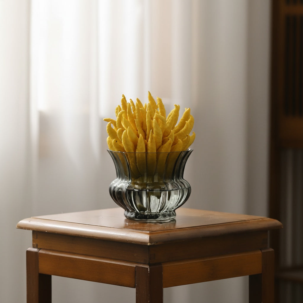 Smoky Fluted Glass Vase Display