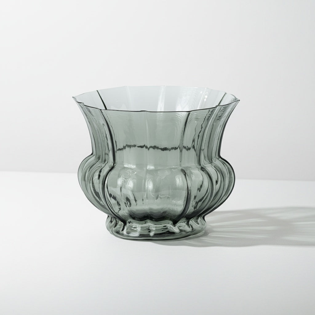 Smoky Fluted Glass Vase Empty