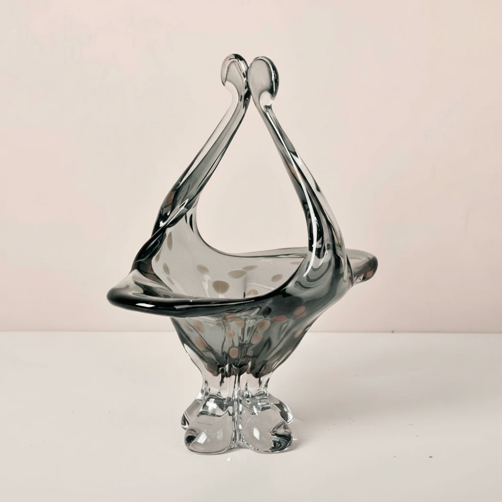Smoky Glass Sculptural Decorative Basket