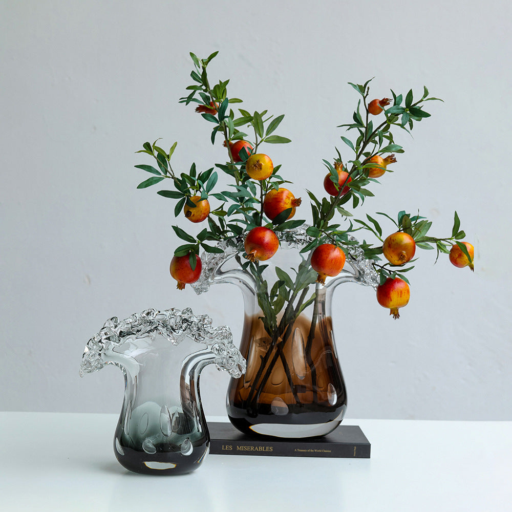 Smoky gradient glass vases with pomegranate branches