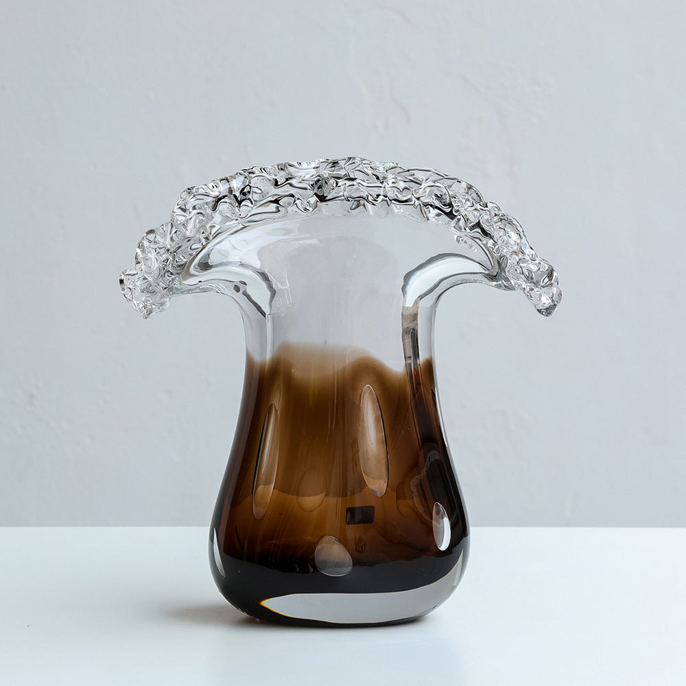 Large flared glass vase with ombre finish