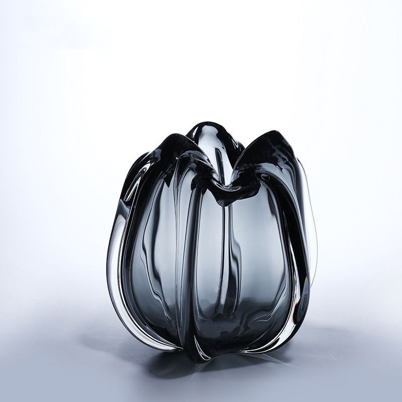 Medium smoky grey organic glass vase solo shot