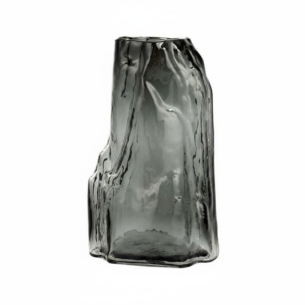 Large smoky grey textured glass vase solo view