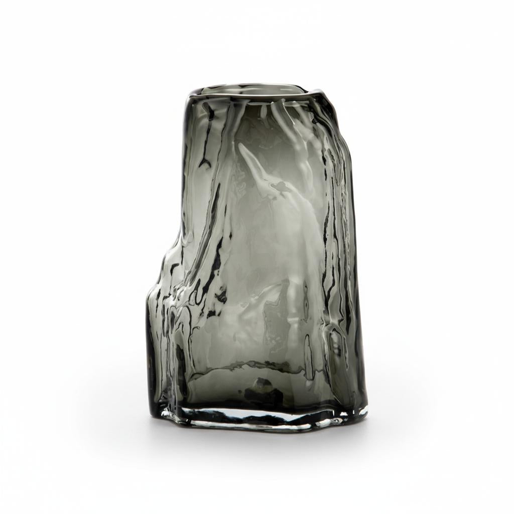 Medium smoky grey textured glass vase solo view