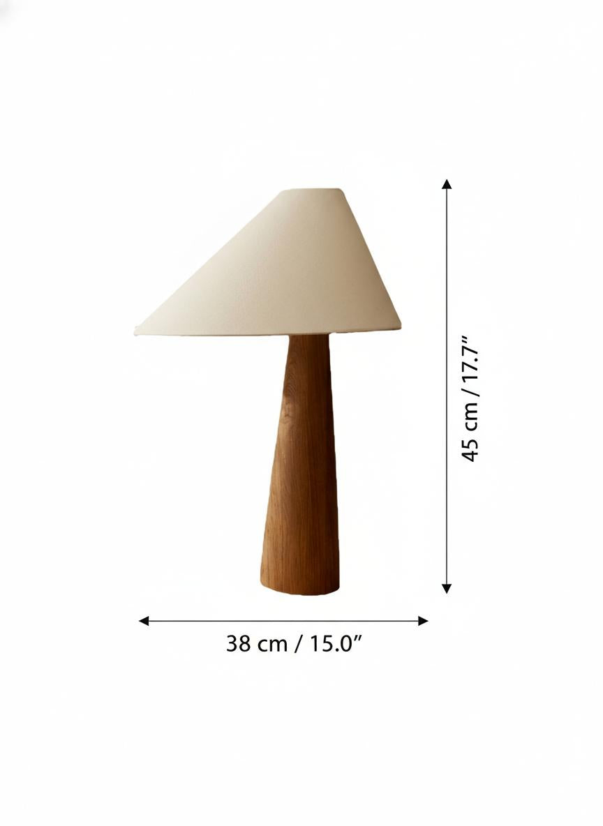 Dimensions diagram of solid wood tapered base table lamp