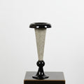 Large speckled beige glass trumpet vase with black detailing