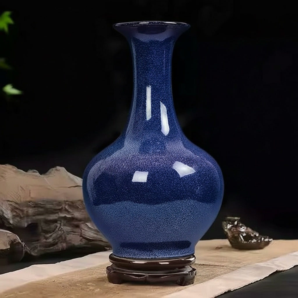 Speckled Blue Ceramic Flared Vase