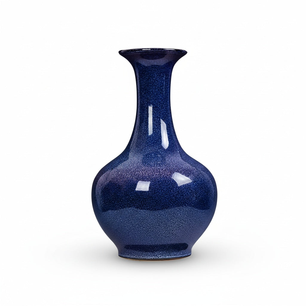 Speckled Blue Ceramic Flared Vase Close Up