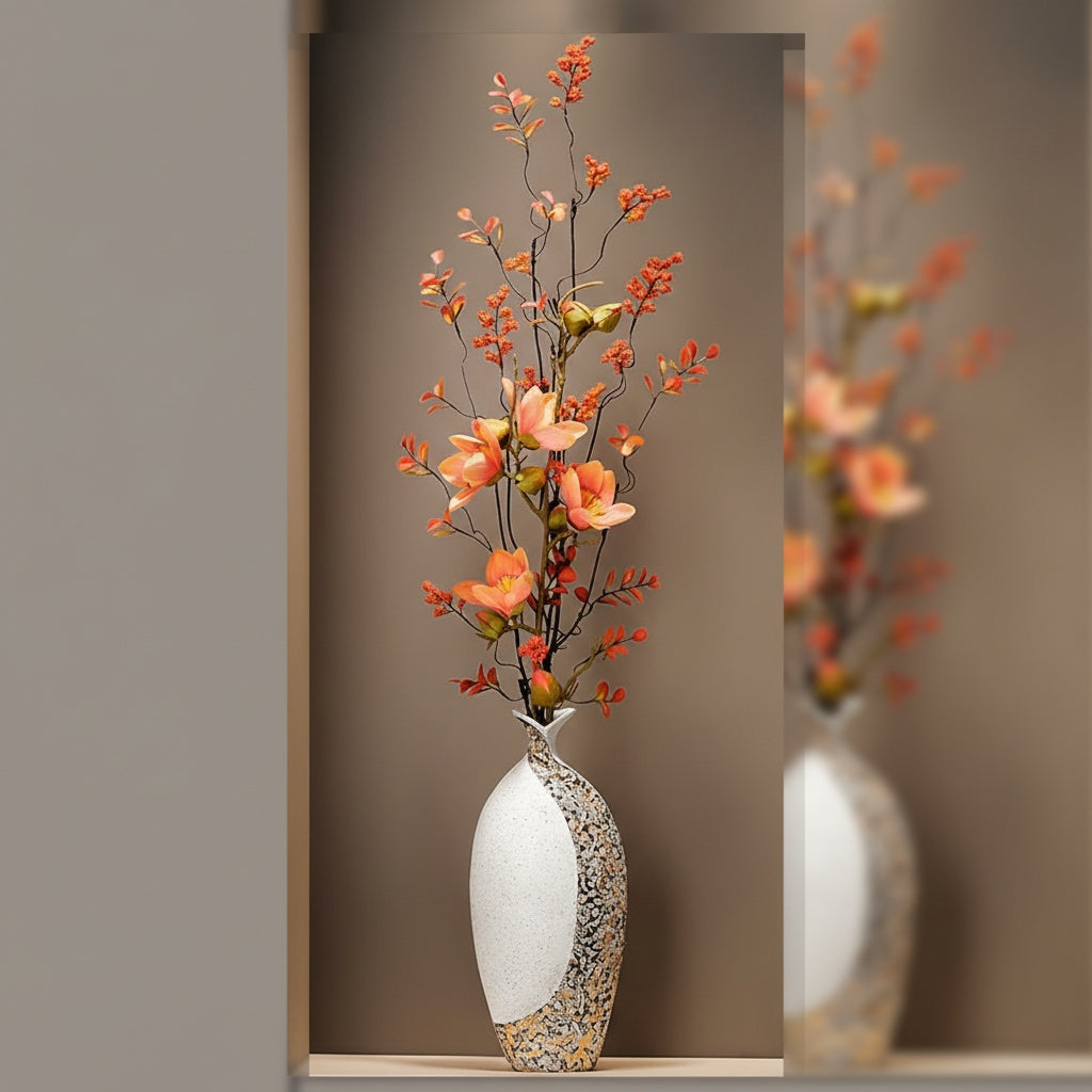 Tall decorative ceramic vase with dual finish design