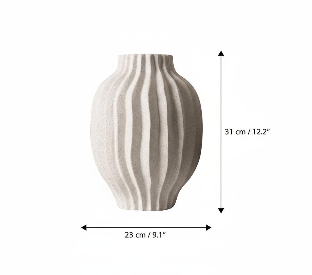 Dimensions of tall white ceramic ribbed vase
