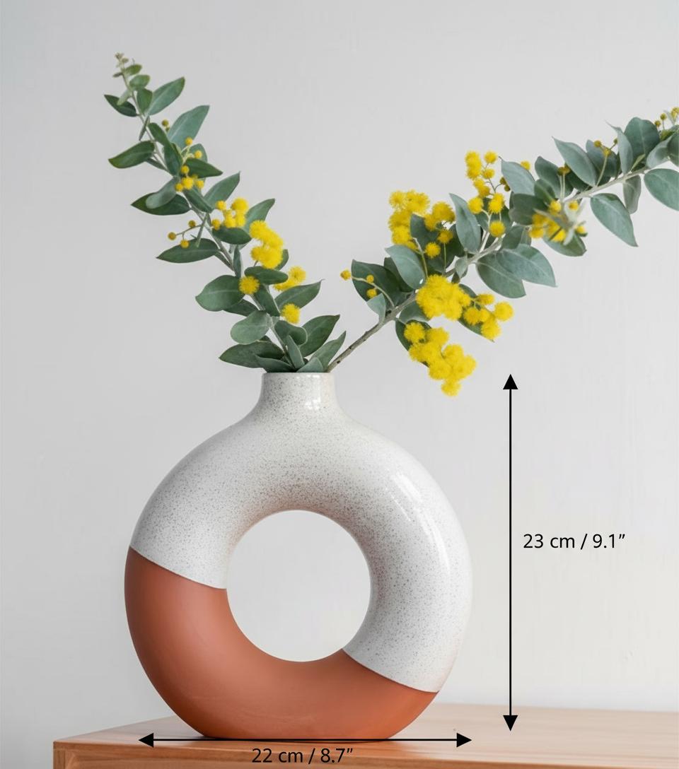 Front view of large two tone donut vase