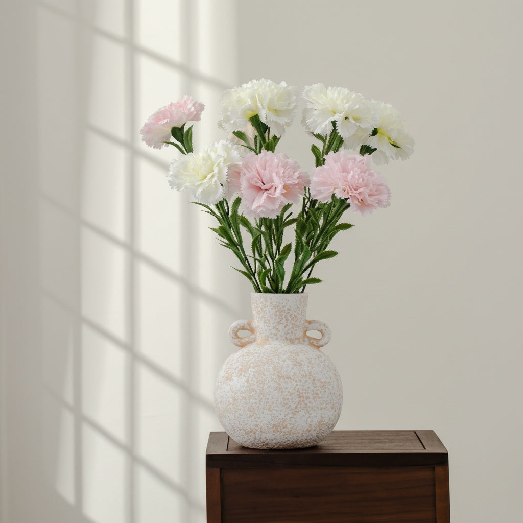 Speckled Ceramic Twin Handled Vase With Flowers