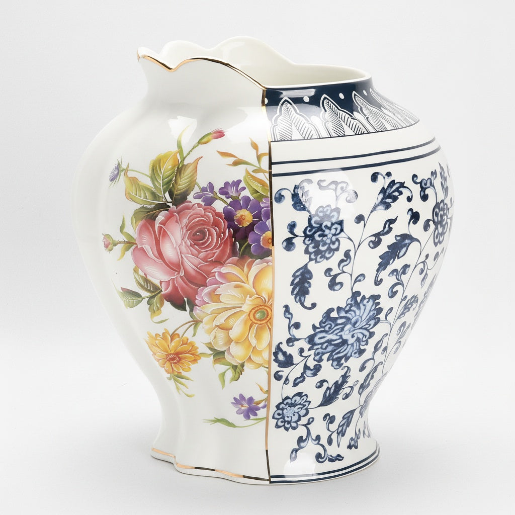 Split Floral Pattern Porcelain Vase